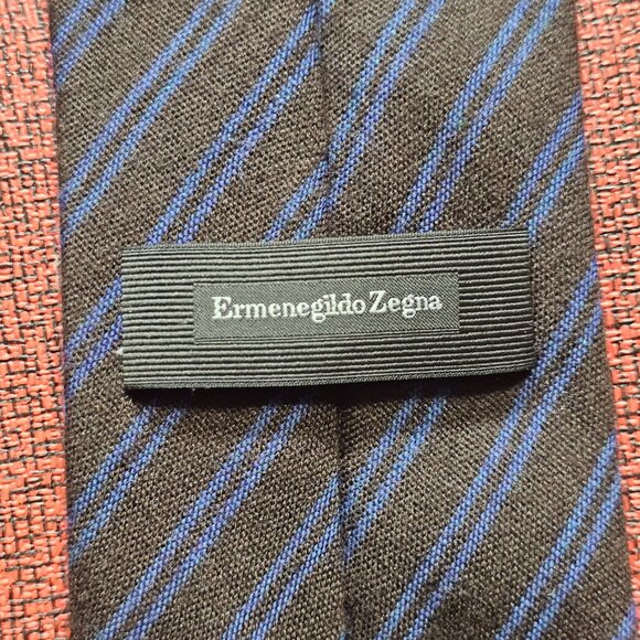 Ermenegildo Zegna Brown & Blue Striped Silk-Cashmere Tie Made In Italy Designer - Picture 2 of 7